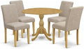 East West Furniture DMAB5-OAK-04 5 Piece Dining Set Includes a Round Dining Room Table with Dropleaf and 4 Light Tan Linen Fabric Upholstered Parson Chairs, 42x42 Inch, Oak