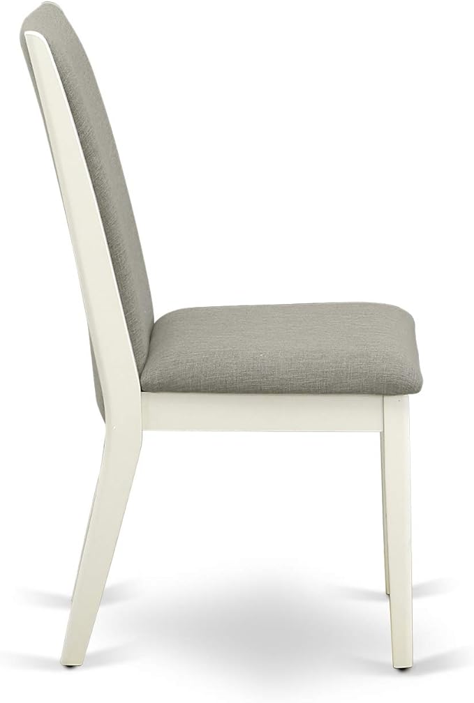 East West Furniture ANLA5-LWH-06 5 Piece Dining Room Furniture Set Includes a Round Kitchen Table with Pedestal and 4 Shitake Linen Fabric Parsons Dining Chairs, 36x36 Inch, Linen White