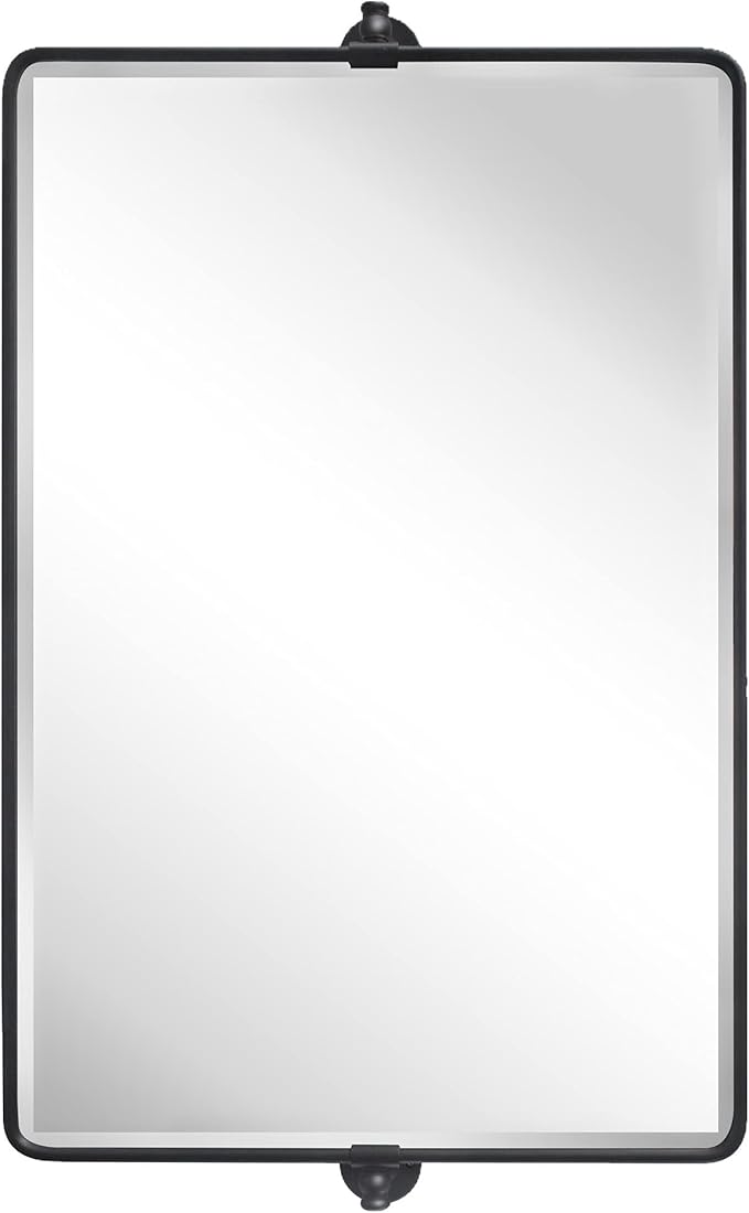 TEHOME 20x33'' Horizontal Farmhouse Black Metal Framed Rounded Pivot Rectangle Bathroom Mirror Tilting Beveled Vanity Mirrors for Wall