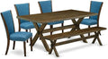 East West Furniture X777VE721-6 6 Piece Dining Set Contains a Rectangle Dining Room Table with X-Legs and 4 Blue Color Linen Fabric Parson Chairs with a Bench, 40x72 Inch, Multi-Color