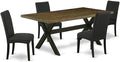 East West Furniture X677DR124-5 5 Piece Dining Room Table Set Includes a Rectangle Dining Table with X-Legs and 4 Black Color Linen Fabric Upholstered Chairs, 40x72 Inch, Multi-Color