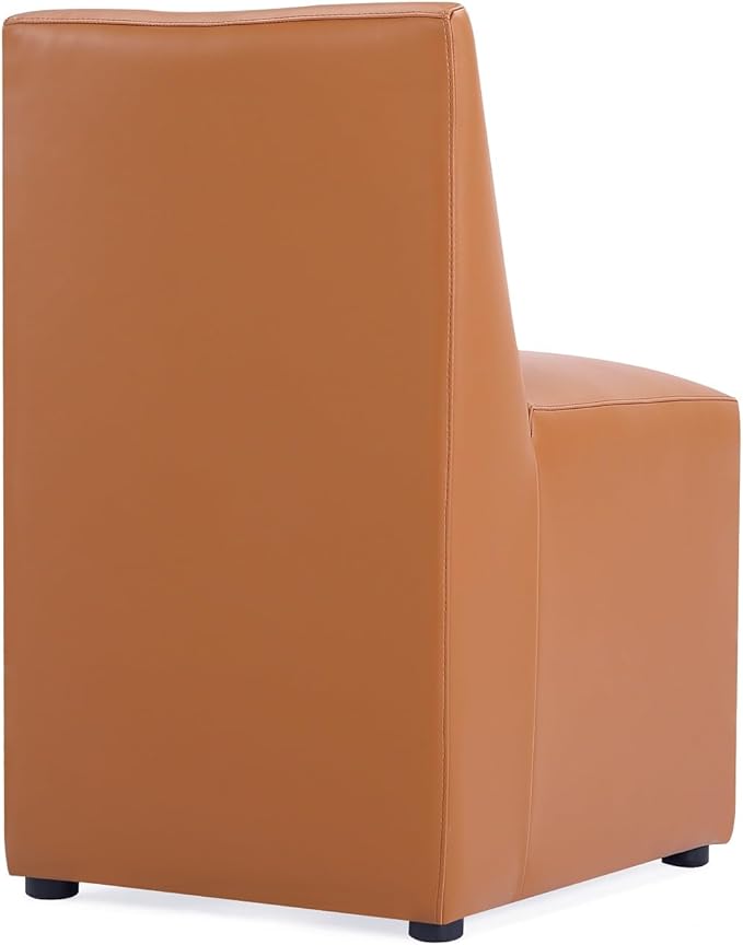 Manhattan Comfort Anna Square Modern Dining Chair with Head to Toe Faux Leather Upholstery and Plastic Foot Padding, Luxury Accent Furniture, Set of 1, Saddle