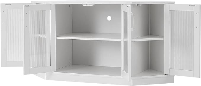 Panana Corner TV Stand - 47 Inch Media Console with 4 Doors and Shelves, Living Room Storage for TVs up to 51 Inch (White)