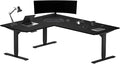 Progressive Desk Stand Up Height Adjustable Electric Standing Desk - L Shaped 60" x 72" Corner Computer Rising Workstation Table - Black Frame, Ebony Oak Top