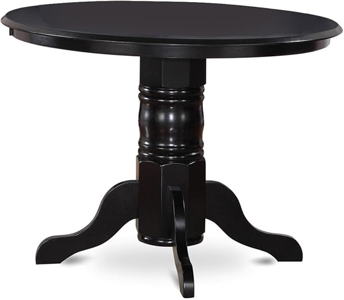 East West Furniture SHDA3-BLK-C 3 Piece Dining Table Set for Small Spaces Contains a Round Kitchen Table with Pedestal and 2 Linen Fabric Kitchen Dining Chairs, 42x42 Inch, Black