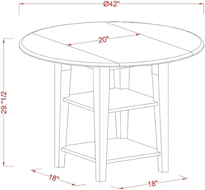 East West Furniture SUDA5-LWH-W 5 Piece Dining Room Furniture Set Includes a Round Kitchen Table with Dropleaf & Shelves and 4 Dining Chairs, 42x42 Inch, Linen White