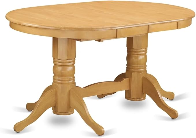 East West Furniture VAAB5-OAK-55 5 Piece Dining Table Set Includes an Oval Dining Room Table with Butterfly Leaf and 4 Oasis Blue Faux Leather Parsons Chairs, 40x76 Inch, Oak