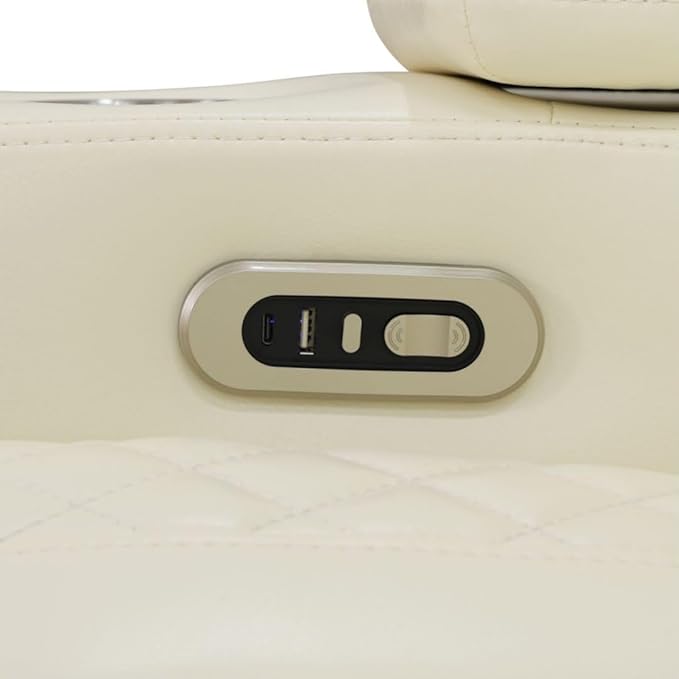 Electric Power Recliner Chair Living Room Furniture, Comfy Wide Lazy Home Theater Breathing Leather Seating with USB 2.0 Charging Ports, LED Light Strips (White-2)