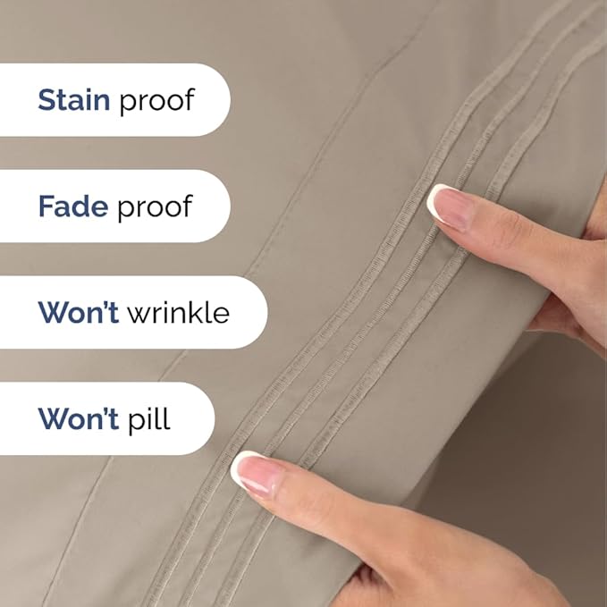 King Size 4 Piece Sheet Set - Comfy Breathable & Cooling Bed Sheets Set - Hotel Luxury Bedding for Women, Men, Kids, Teens, Boys & Girls - Deep Pockets, Ultra-Soft and Wrinkle Free - Oeko-Tex - Wheat