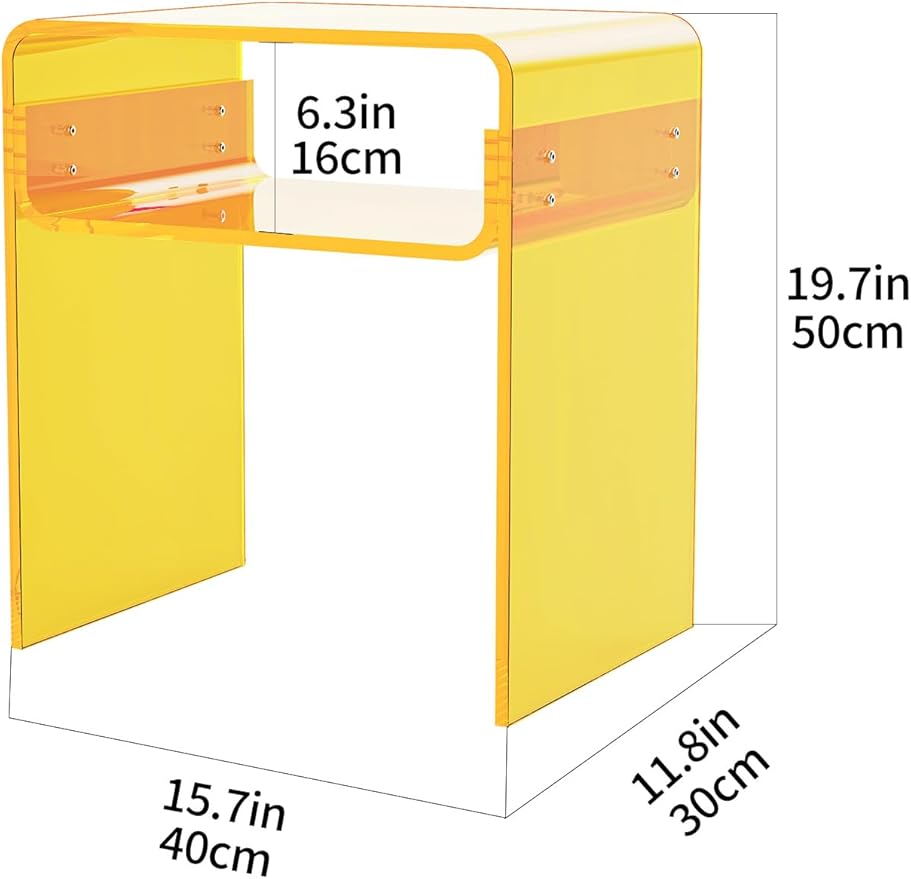 Clear Acrylic End Table 2-Tier Bedside nightstand for Living Room Bedroom Home Decor (Yellow)