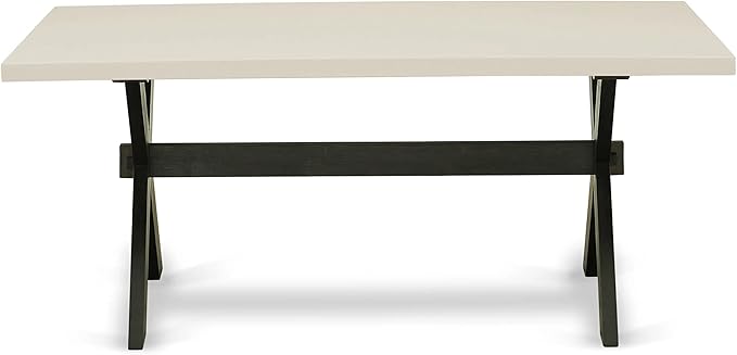 East West Furniture X627MZ606-6 6 Piece Dining Table Set Contains a Rectangle Dining Room Table with X-Legs and 4 Shitake Linen Fabric Parson Chairs with a Bench, 40x72 Inch, Multi-Color