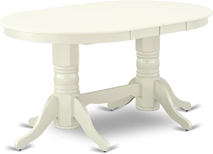East West Furniture VABO5-LWH-W 5 Piece Kitchen Table Set for 4 Includes an Oval Dining Room Table with Butterfly Leaf and 4 Solid Wood Seat Chairs, 40x76 Inch, Linen White