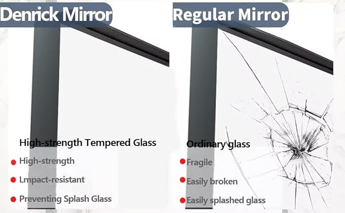 Brushed Metal Thick Frame Bathroom Mirror 20 x 30 Inch Metal Frame Black Rectangular Wall Mirror Matte Black Vanity Mirrors Square Corner, Modern Rectangle Mirrors(Horizontal/Vertical)