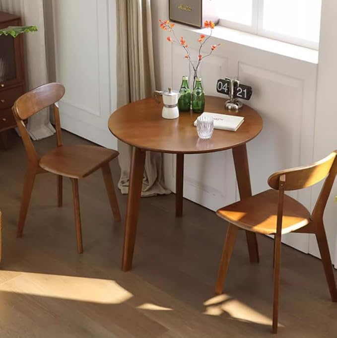 24" Round 3 Legs Casual Dining Table, Walnut Brown Rubberwood Coffee Table End Table Modern Leisure Table Small Dining Room Kitchen Furniture for Small Space