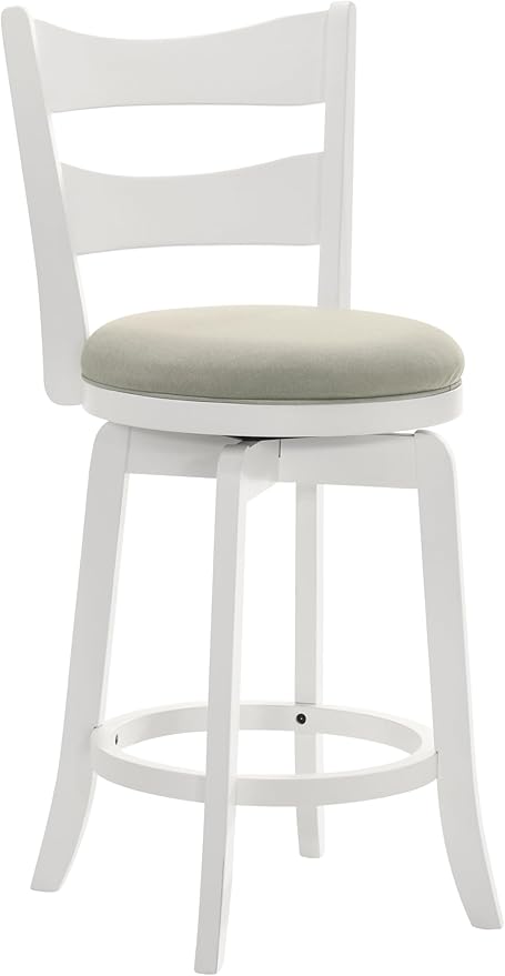 Armen Living Blair 26 in. Matte White Counter Height Rubberwood Swivel Barstool with Fog Fabric Seat
