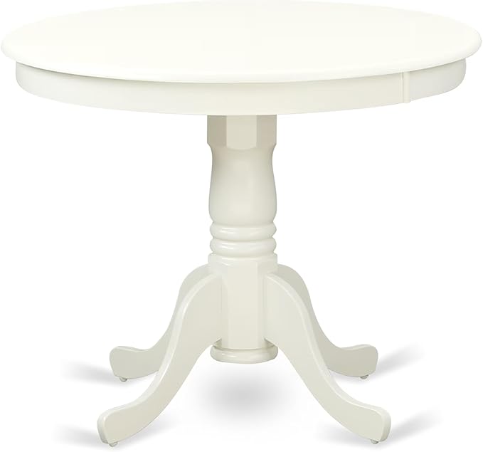 East West Furniture ANAB5-LWH-64 5 Piece Dining Room Table Set Includes a Round Kitchen Table with Pedestal and 4 White Faux Leather Upholstered Parson Chairs, 36x36 Inch, Linen White