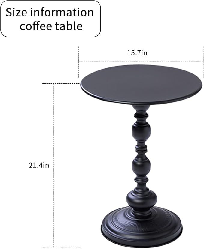 Chic Vintage Round Side Table with Elegant Roman Columns - Sturdy Metal Construction, Perfect for Coffee, End, Tea, or Leisure Use in Living Room or Bedroom Decor (Black 1 Pack)