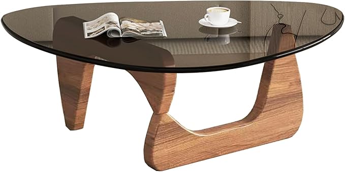 Mid Century Modern Glass Coffee Table, Small Coffee Table for Living Room, Elegant and Functional Coffee Tables Suitable for Bedroom Living Room Reception Office Tables（Walnut/Grey，Small）