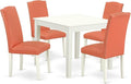 East West Furniture OXEN5-LWH-78 5 Piece Modern Dining Table Set Includes a Square Wooden Table and 4 Pink Flamingo Faux Leather Upholstered Chairs, 36x36 Inch, Linen White