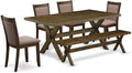 East West Furniture X777MZ748-6 6 Piece Modern Dining Table Set Contains a Rectangle Wooden Table with X-Legs and 4 Coffee Linen Fabric Parson Chairs with a Bench, 40x72 Inch, Multi-Color