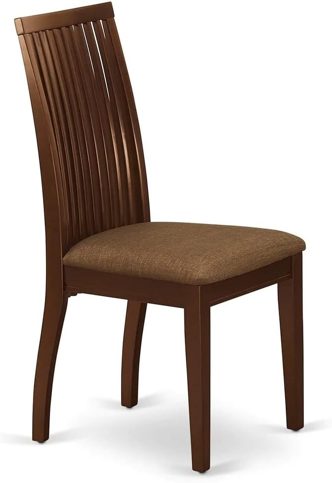 East West Furniture HBIP3-MAH-C 3 Piece Dining Room Furniture Set Contains a Round Kitchen Table with Pedestal and 2 Linen Fabric Upholstered Dining Chairs, 42x42 Inch, Mahogany