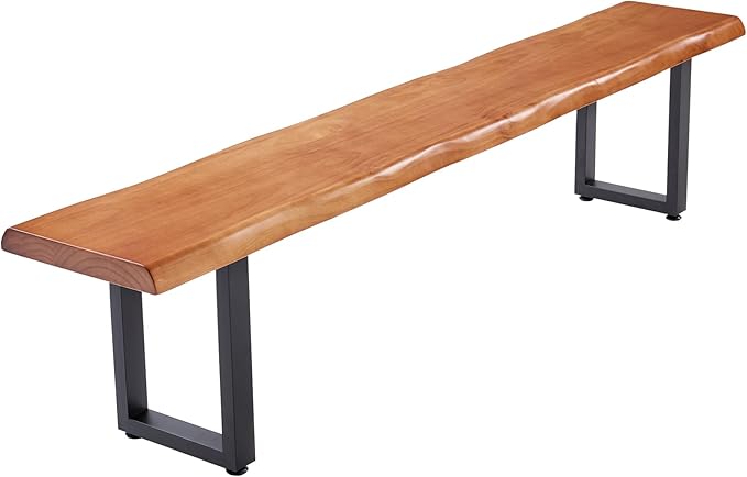 Stylish Brown Wooden Long Bench with Sturdy Metal Legs – Versatile Seating for Office, Restaurant, Living Room, and Meeting Room(Brown Bench, 70.87in)