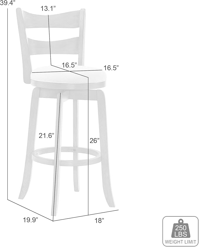 Armen Living Blair 26 in. Matte White Counter Height Rubberwood Swivel Barstool with Fog Fabric Seat - Set of 2
