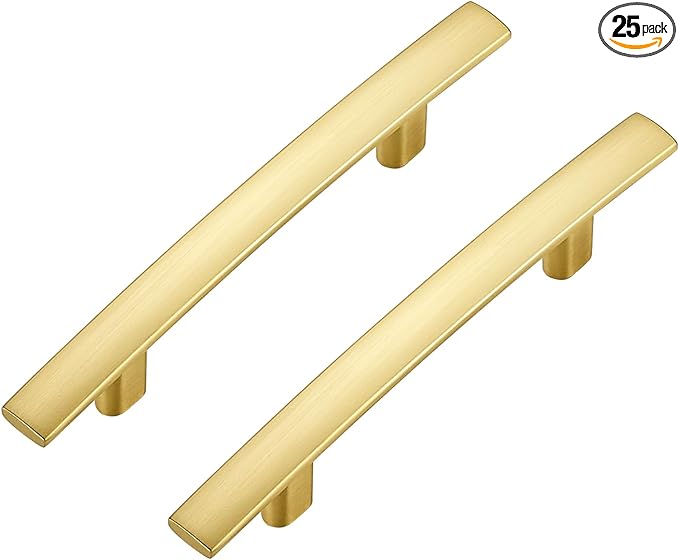 25 Pack Cabinet Handles 3" Hole Center - Curved Cabinet Pulls Brushed Brass Drawer Pulls for Kitchen Cupboard Solid Handles for Dresser Drawer Arch Closet Hardware