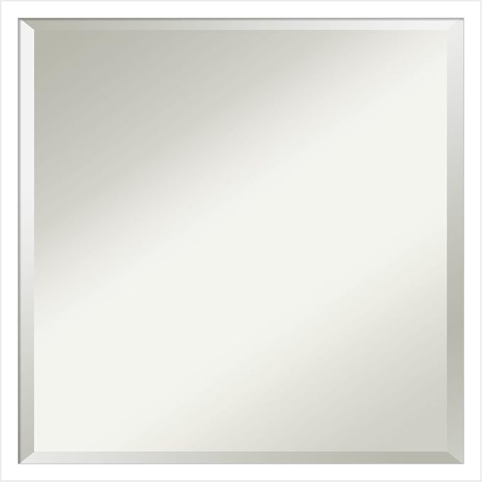 Amanti Art White Bathroom Mirror for Over Sink, 22x22 Svelte White Square Vanity Mirror, Medium Modern Contemporary Wood Frame, Hangs Horizonally and Vertically, Bathroom Wall Decor, Beveled Edge