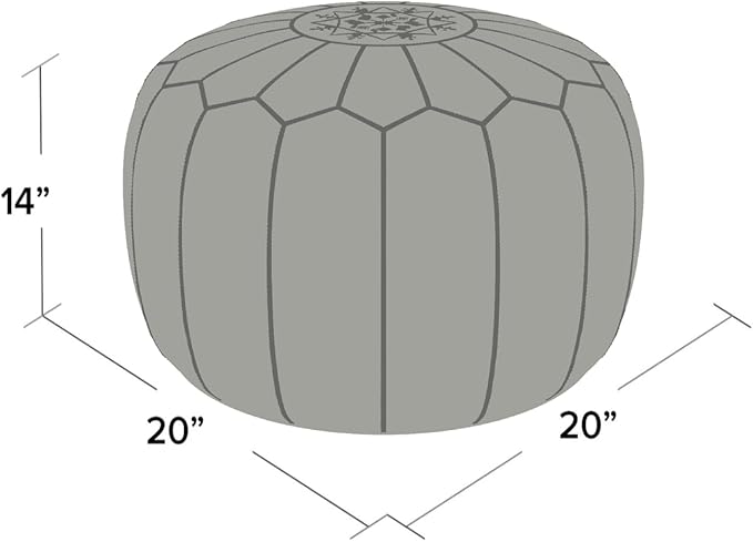 Stuffed Round Design Moroccan Leather Pouf Ottoman, Handmade, Pre-Filled, 100% Genuine Leather, 13” Height x 20” Diameter, Footstool & Living Room Décor (Turquoise)