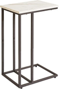 Side Table Small End Table C Shaped, Slide Under Laptop Desk for Couch, Living Room Side Table, TV Trays for Eating on Couch, Faux Marble+Black YD-TM051B