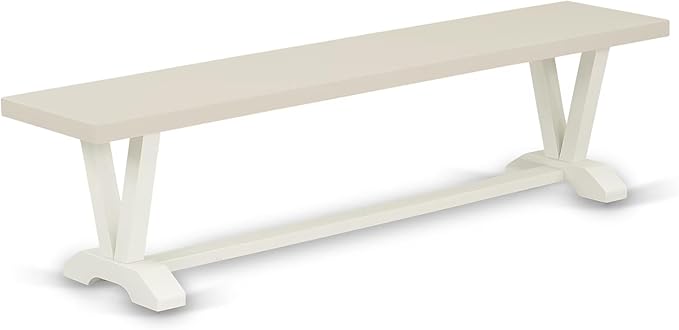 East West Furniture V027MZ001-6 6 Piece Dining Set Contains a Rectangle Dining Room Table with V-Legs and 4 Cream Linen Fabric Upholstered Chairs with a Bench, 40x72 Inch, Multi-Color