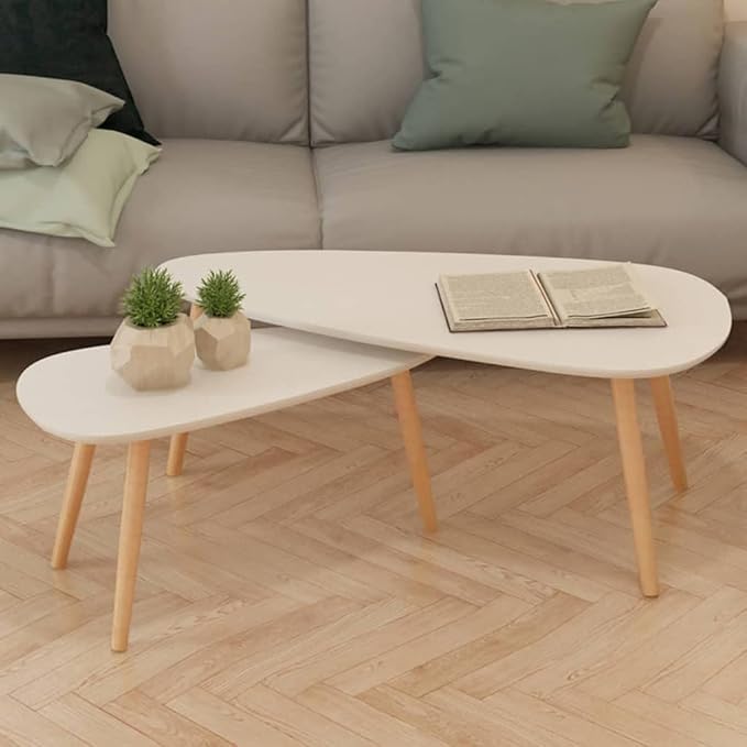 vidaXL Nesting Coffee Table 2 pcs, Side Tables with Solid Pine Wood Legs, Scandinavian Style End Table for Living Room, White