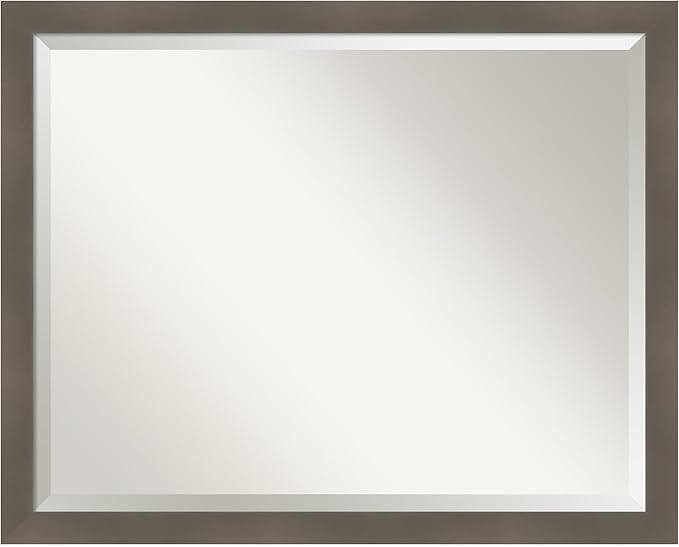 Amanti Art Grey Wall Mirror 25x31 Edwin Clay Grey Rectangle Bathroom Mirror for Wall Decor Living Room, Large Casual Wood Frame, Hangs Horizonally and Vertically, Bathroom Decor, Beveled Edge from WI