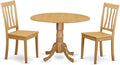 East West Furniture DLAN3-OAK-W 3 Piece Dinette Set for Small Spaces Contains a Round Dining Table with Dropleaf and 2 Dining Room Chairs, 42x42 Inch, Oak