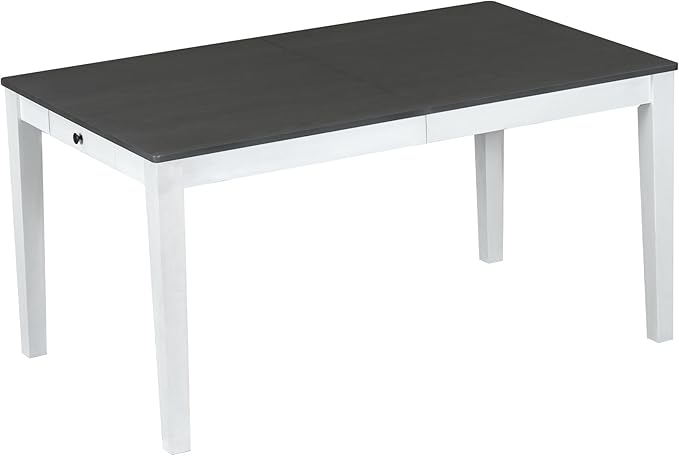 Merax Rustic 7 Piece 78.1inch Extendable Dining Table Set with 18inch Removable Leaf, 6 Upholstered Dining Chairs, 2 Built-in Drawers, Dark Gray+White