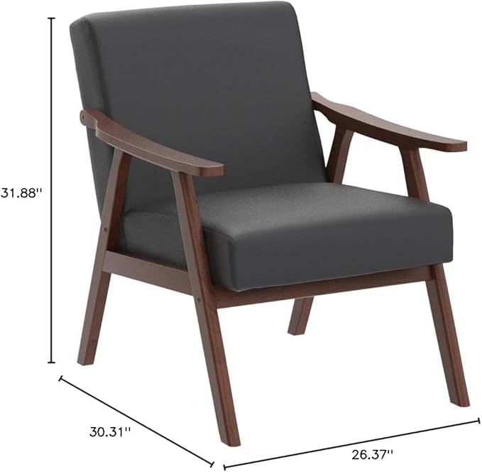 Container Furniture Direct Accent Chair with Microfiber Upholstery and Solid Wood Frame, Classic Mid-Century Modern Living Room Furniture for Extra Seating, Black PU/PVC
