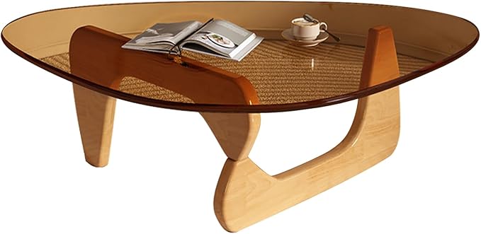 Modern Glass Coffee Table for Living Room Mid Century Small Coffee Table Stylish Coffee Tables, Suitable for Bedroom Living Room Reception Office Tables（Wood/Brown，Medium）