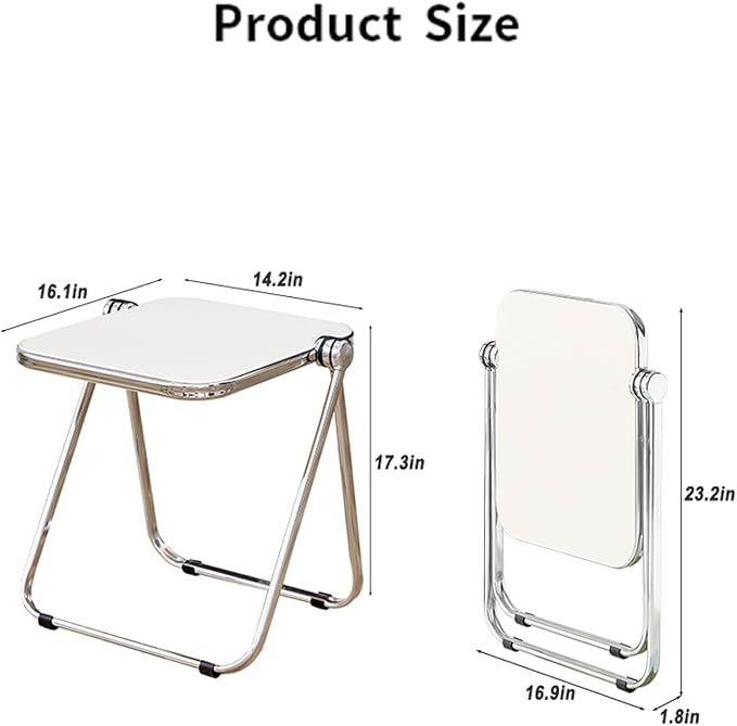 16.2" × 14.1" Acrylic Folding Table, Small Lightweight End Table for Living Room, Bedroom and Small Room, Sturdy Metal Frame with No Assembly Required, Space-Saving Storage Design (Clear)