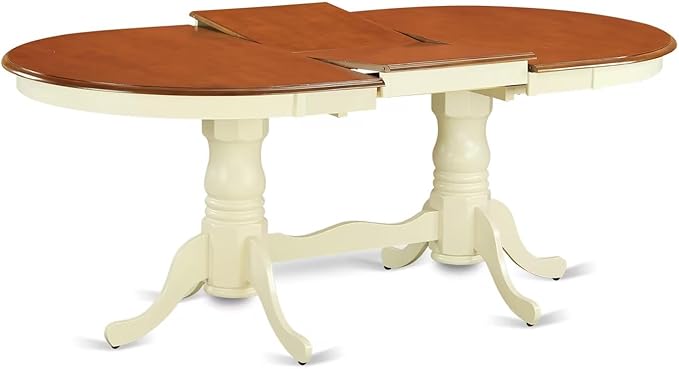 East West Furniture PLQU9-WHI-W 9 Piece Dining Room Furniture Set Includes an Oval Kitchen Table with Butterfly Leaf and 8 Dining Chairs, 42x78 Inch, Buttermilk & Cherry