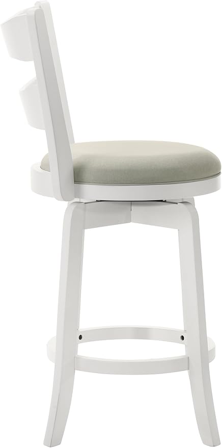 Armen Living Blair 26 in. Matte White Counter Height Rubberwood Swivel Barstool with Fog Fabric Seat - Set of 2