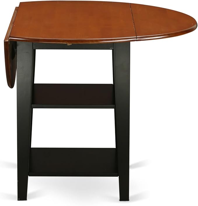 East West Furniture SUAN3-BCH-C 3 Piece Dining Room Table Set Contains a Round Kitchen Table with Dropleaf & Shelves and 2 Linen Fabric Upholstered Chairs, 42x42 Inch, Black & Cherry