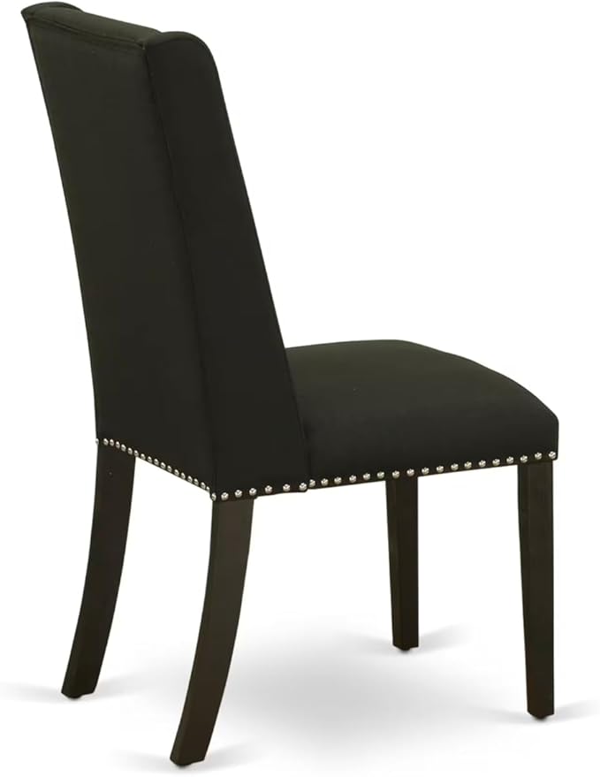 East West Furniture V697FL624-9 9 Piece Kitchen Table Set Includes a Rectangle Dining Table with V-Legs and 8 Black Linen Fabric Parson Dining Room Chairs, 40x72 Inch, Multi-Color