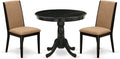 East West Furniture ANLA3-ABK-47 3 Piece Dining Room Furniture Set Contains a Round Kitchen Table with Pedestal and 2 Light Sable Linen Fabric Parson Dining Chairs, 36x36 Inch, Wirebrushed Black
