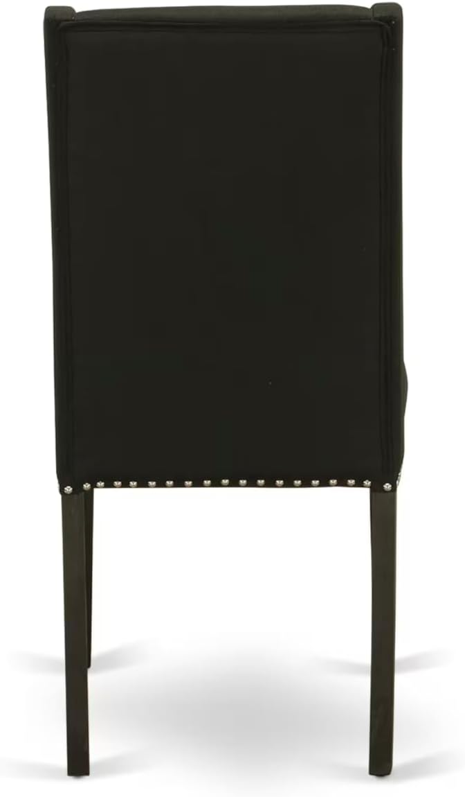 East West Furniture V697FL624-9 9 Piece Kitchen Table Set Includes a Rectangle Dining Table with V-Legs and 8 Black Linen Fabric Parson Dining Room Chairs, 40x72 Inch, Multi-Color