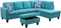 Light Blue L-Shaped 3-Piece Linen Sofa with Storage Ottoman Set, Sectional Couch Sofa Set for Living Room, Office, Small Space