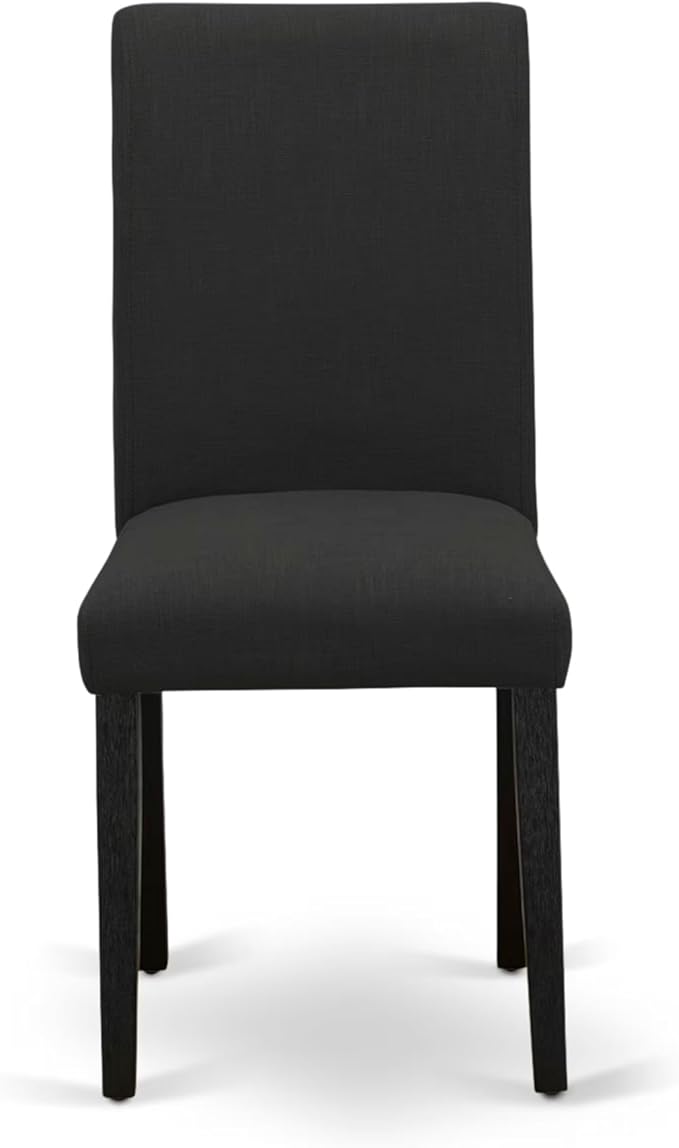 East West Furniture V677AB624-9 9 Piece Dining Set Includes a Rectangle Dining Room Table with V-Legs and 8 Black Color Linen Fabric Upholstered Parson Chairs, 40x72 Inch, Multi-Color