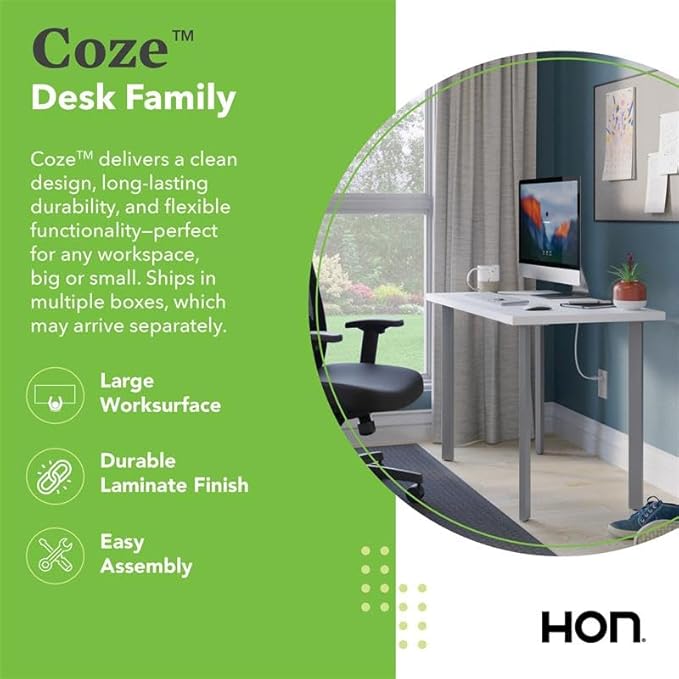 HON Coze Home Office Desks, Sturdy Table Computer Desk, 48", White Top, White Base
