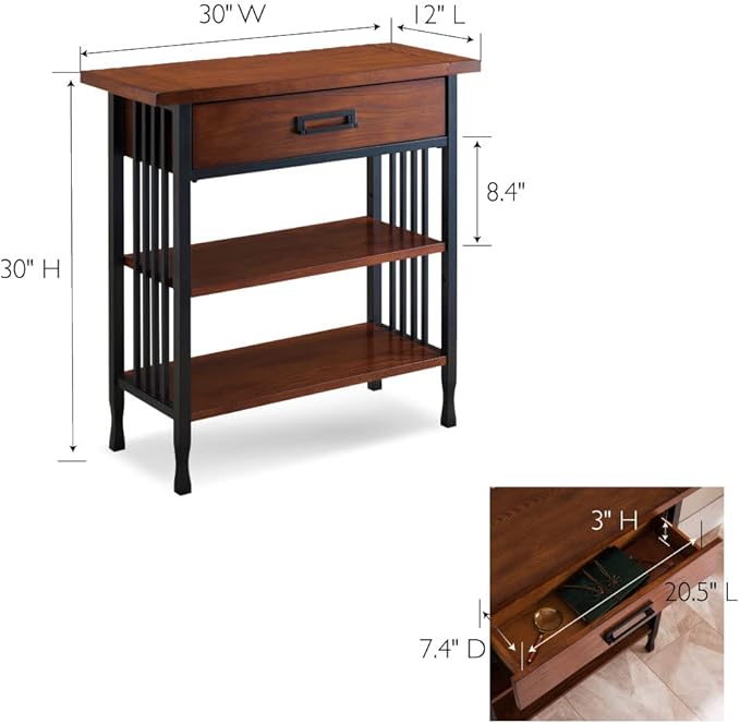 Leick Home SINCE 1912 Ironcraft Foyer Bookcase with Drawer Storage
