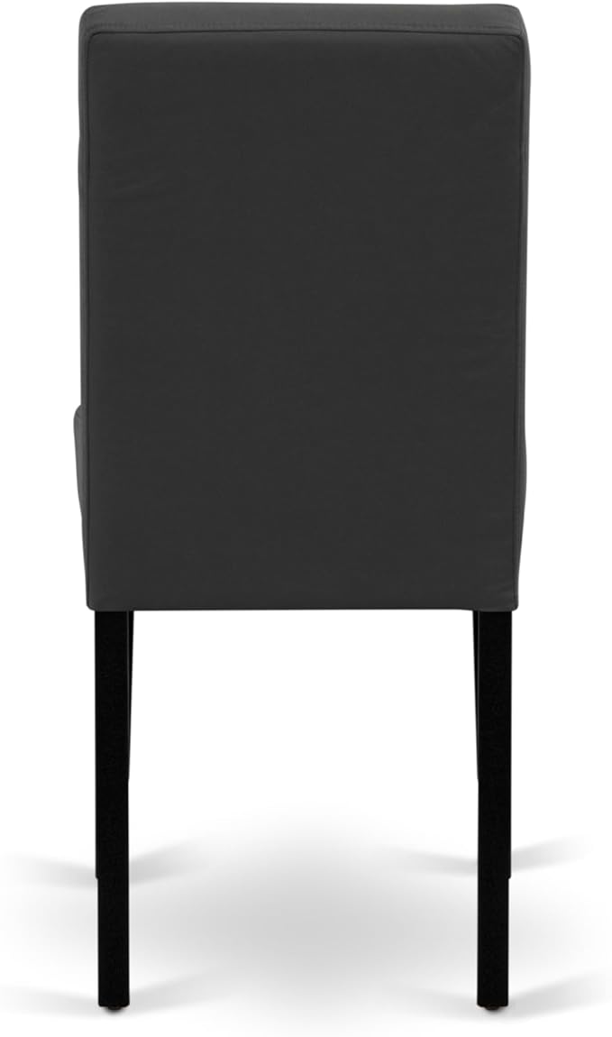 East West Furniture DLAS3-BLK-12 3 Piece Dining Table Set contain A Wood Table and 2 Dark Gray Polyester Fabric Dinner Chairs with Stylish Back- Black Finish